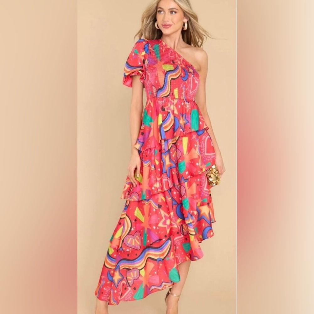 Alden Adair NWT COLLINS HOT PINK STARGAZING MIDI DRESS Large $392 - Picture 12 of 12